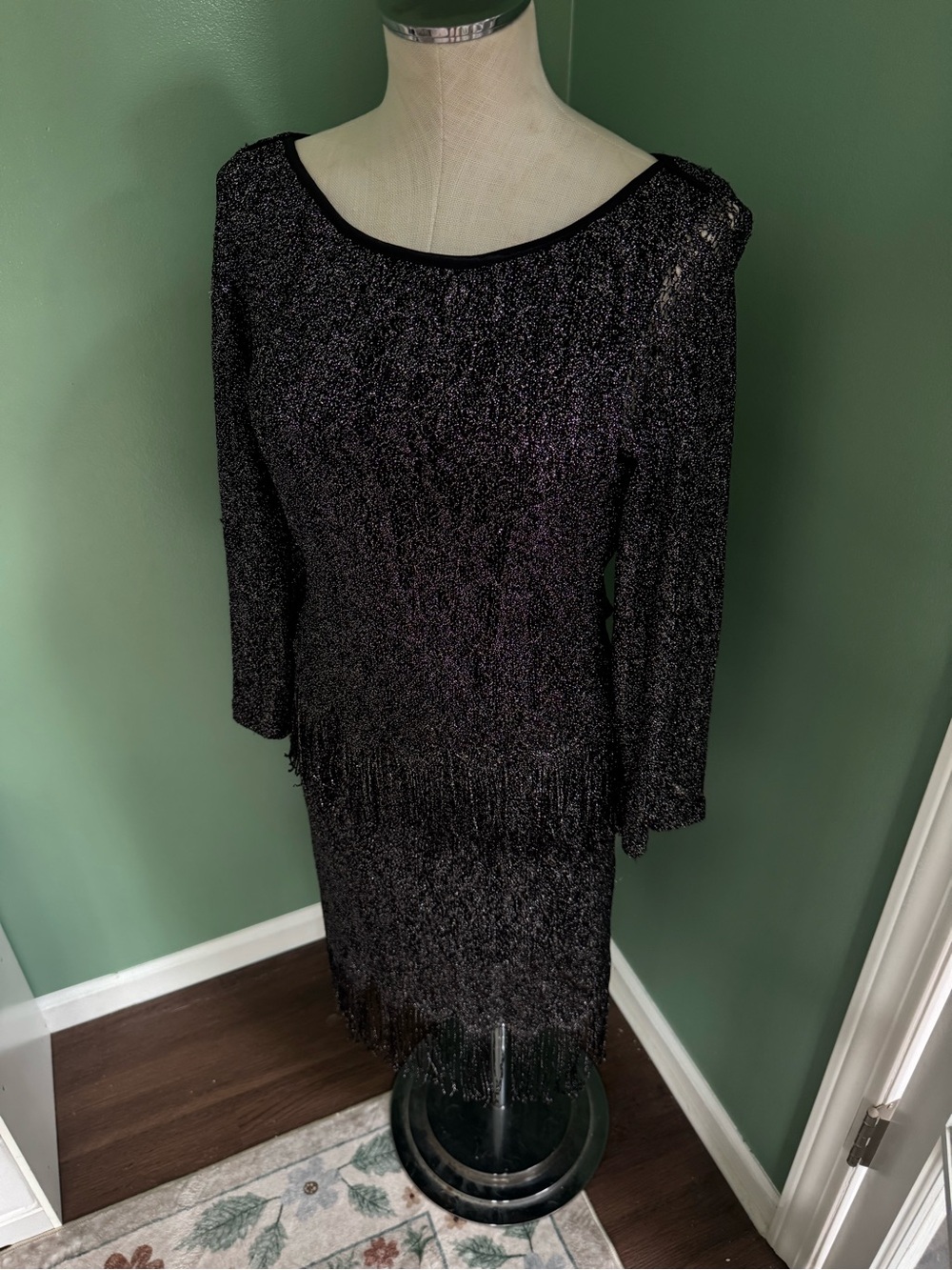 Vintage Two-Piece Sparkling Black Fringe set